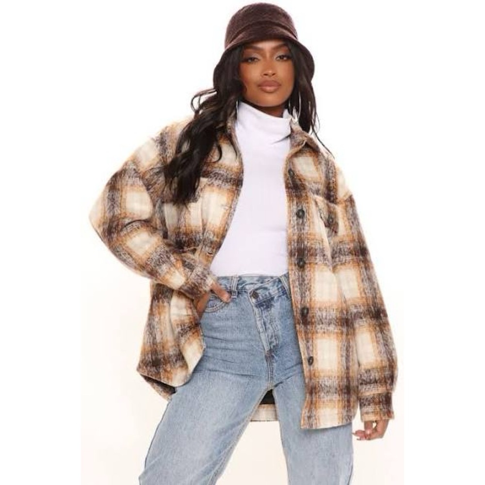Fashion Nova Teddy Jacket Brown and Cream Cozy Style Size L
